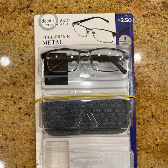 NEW DESIGN OPTICS BY FOSTER GRANT FULL FRAME METAL BLACK READERS +2.50 & CASE - Picture 1 of 3